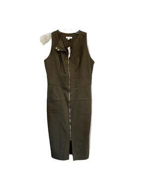 New York & Company Olive Green Sleeveless Zip-Front Utility Sheath Dress Sz 6
